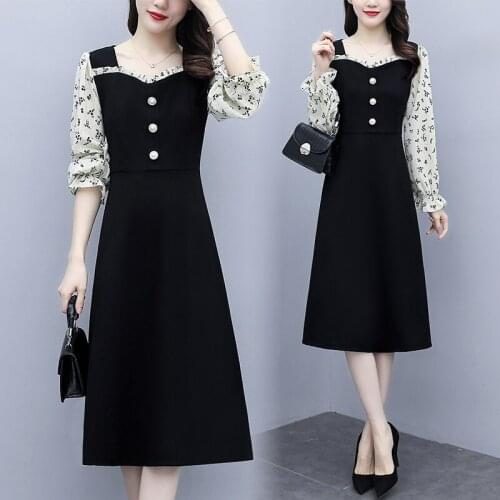 Womens Sexy Elegant Vintage Dress 2021 Autumn Long Sleeve Floral Patchwork Party Cocktail Fashion Elegant Birthday Dress Clothes