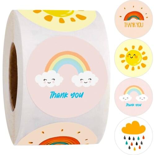 100-500PCS Cute rainbow thank you sticker seal label round flower multicolor label sticker handmade stationery sticker