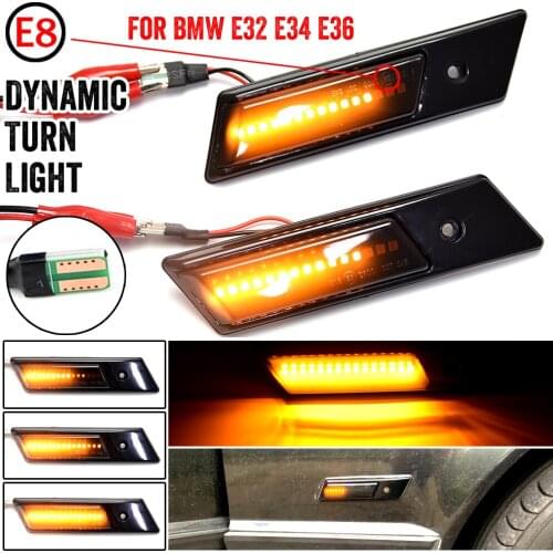 2PCS Dynamic Blinker Indicator Side Marker Turn Signal Light For BMW 3 5 7 Series E32 E34 E36 1990-1996 LED Sequential Lamp