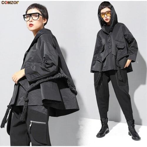 2020 Spring women trench coat long sleeve personality hooded coats womens fashion loose windbreaker tops clothing ropa mujer