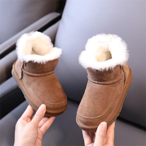 2021 New Winter Children Snow Boots Genuine Leather Warm Plush Anti-Slippery Kids Shoes Fashion Girls Boys Boots