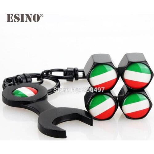 40 x Car Styling Stainless Steel Zinc Alloy Wheel Tire Valve Stems Caps Italy Flag Universal Fit With Mini Wrench Key Chain