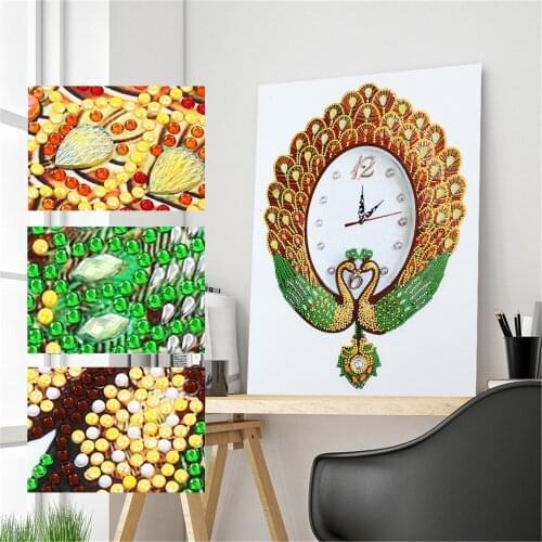 Special Shaped Diamond Painting Cross Stitch With Clock Mechanism Mosaic 5D DIY Square Round Flower Animal 3D Embroidery Gift