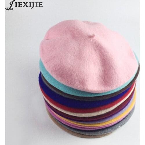100% wool beret painter cap baked wheat cake cap warm girl High Quality Women Beret Warm Female Bonnet Hats Solid Color Winter