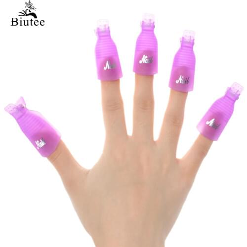 Biutee 10PC Nail Art Plastic Gel Nail Polish Remover Soak Off Cap Clip UV Gel Polish Wrap Tool for removal of varnish