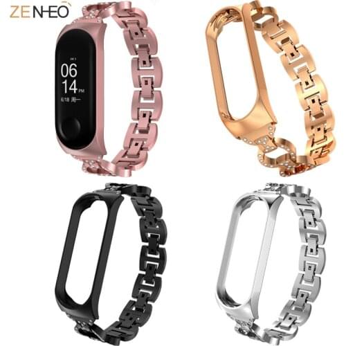 Stainless steel womens Rhinestone Bracelet For Xiaomi Mi Band 3 4 watches band Replacement ремешок на mi band 4 3 wristband