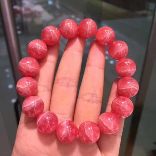 Genuine Natural Ice Rhodochrosite Gems Stone Bracelets For Women Lady Stretch Crystal Round Bead Bracelet 13mm