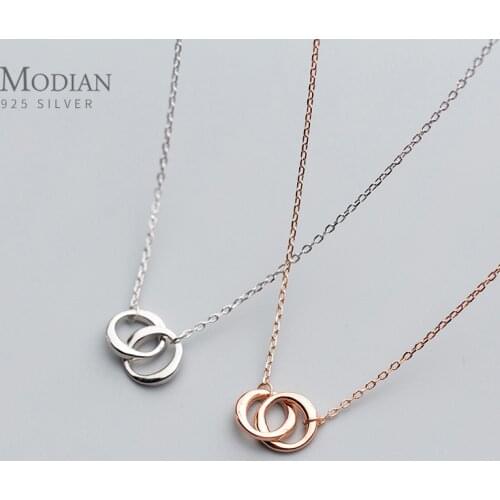 Modian New Irregular Geometric Round Interlock Sterling Silver 925 Pendant Necklace for Women Link Chain Fine Jewely Girl Gift