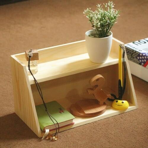 Wooden Office Desk Organizer Double Slots Storage Holders Eco-Friendly Natural Wood Sundries/Cosmetic Storage Box Display Racks