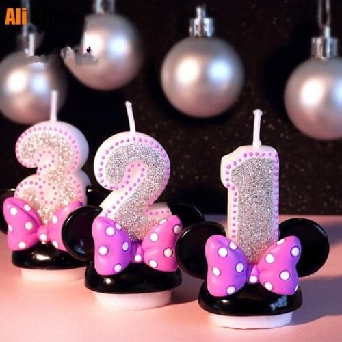 Birthday Figure Number Candle Pink Bowknot Mouse Head Candle Girl Baby Kid Child Birthday Anniversary Candle Handmade Scent