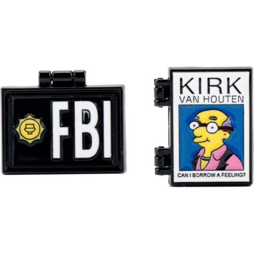 Flip Cover Collection Pin X-Files FBI Fox Mulder ID Card Enamel Brooches The Simpson Bag Clothes Lapel Pins Punk Fashion Jewelry