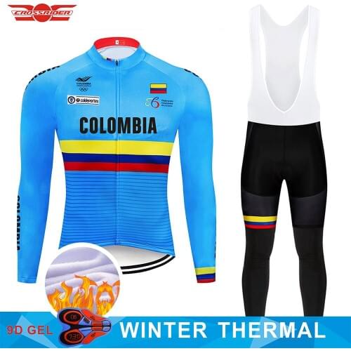 Pro Team Colombia Cycling Jersey Set Bike Clothing Mens Ropa Ciclismo Winter Thermal Fleece Bicycle Clothes Cycling Wear