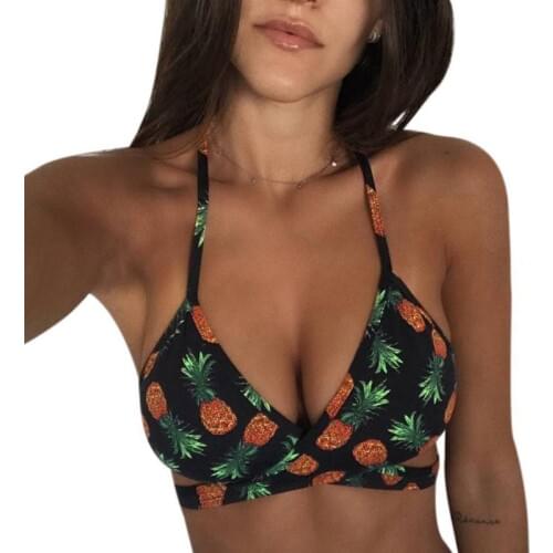 JLONG Women Sexy Halter Bra Bikini Set Ladies Pineapple Printed Underwear Women Summer Beachwear Female Lingerie Brief Set