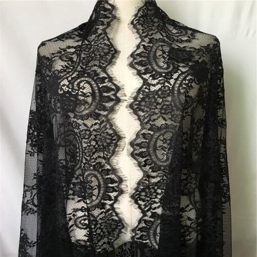 3m/lot embroidery french chantilly eyelash mesh lace fabric in black/ white wedding dress material diy sewing craft