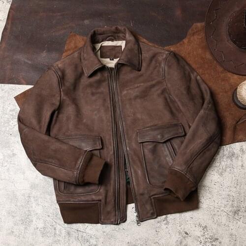 2020 Retro Brown USAF A2 Pilot Jacket Large Size XXXL Genuine Cowhide Autumn Military Aviator Leather Coat FREE SHIPPING