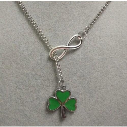 Lucky 8&ALLOYGREEN 3-LEAF CLOVER IRISH SHAMROCK CORD Fashion Vintage charm sweater chain necklace Women jewelry Gift X102