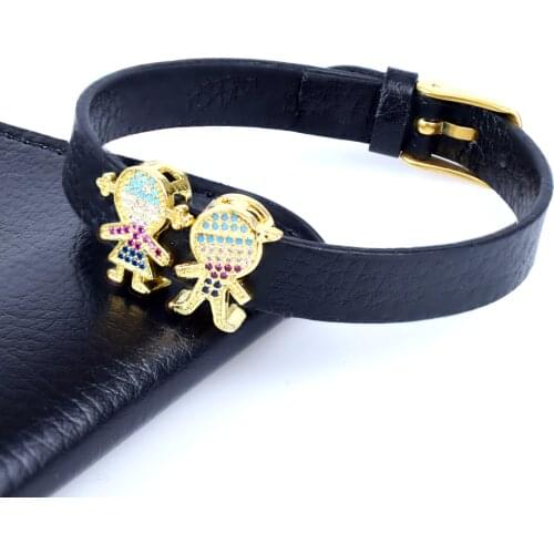 Cute Family Bracelets Rainbow CZ Cubic Zircon Girl Boy Charm Bracelet Bangle for Daughter Sister Brother Couple Gifts Jewelry