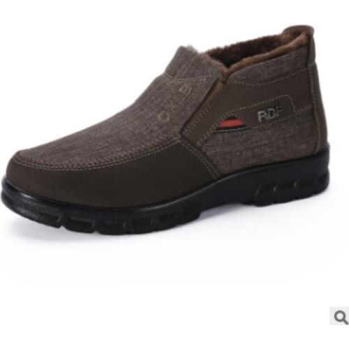 Men Patchwork Sewing Winter Shoes High Top Comfortable Sneakers Warm Outdoor Anti-Slippy Loafers Brown Cotton Fabric Wide Fits