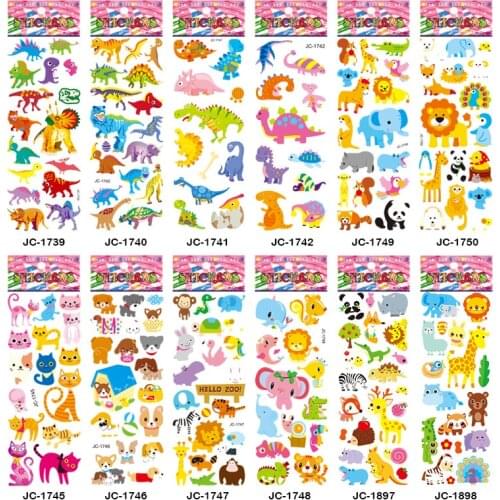 Cartoon Bubble Stickers 3D Cute Dinosaurs Stickers Reward Sticker Notebook Diary Label Children Gift 12Sheets/set