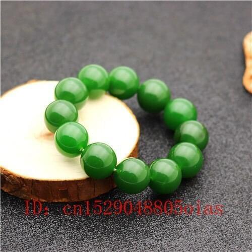 Natural 20mm Green Jade Round Beads Elastic bangle Bracelet Charm Jewellery Fashion Accessories Carved Amulet Gifts for Woman
