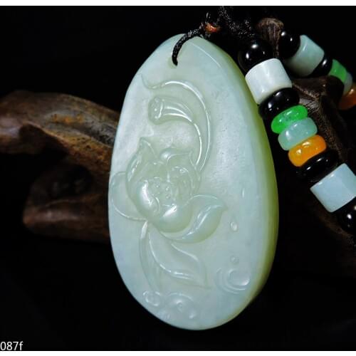 Jade Jewelry Certified Hetian Jade Pendant Hand-Carved Lotus Flower&Water Drop Jadeite Necklace Pendant Gift No Treatment 087f