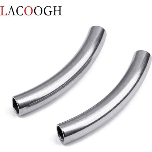 New Stainless Steel 10pcs /lot 6*40mm (hole 5mm) Steel Color Bent Tube Beads Connectors Beads For DIY Bracelet Jewelry Material