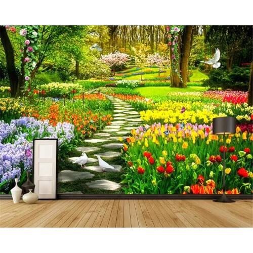 Beibehang wallpaper for living room Silk cloth wallpaper Garden Park Trail Butterfly Nature Landscape TV backdrop 3d wallpaper