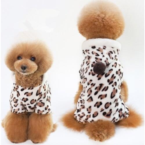 Autumn&Winter Dogs Cats Clothes Warm Soft Leopard Hoodie Jumpsuit Coral Fleece Pet Coat Breathable Clothing For Puppy Kittens