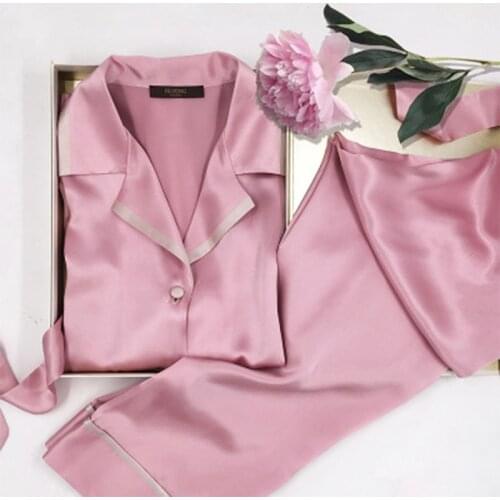 Natural Real silk pajamas Women nightGown long sleeve trousers Pure 100% silk pajamas ladies casual fashion blue green Pink Red