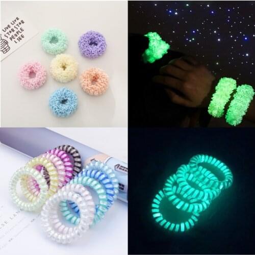5pcs/set Women Luminous Telephone Line Hairring Hair Accessories Solid Color Headwear Girl Fresh Scrunchie Hot Sale Headdress