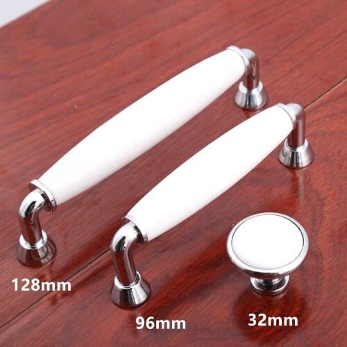 128mm modern simple fashion furniture handles white ceramic dresser kitchen cabinet door handles silver chrome drawer knobs 5"