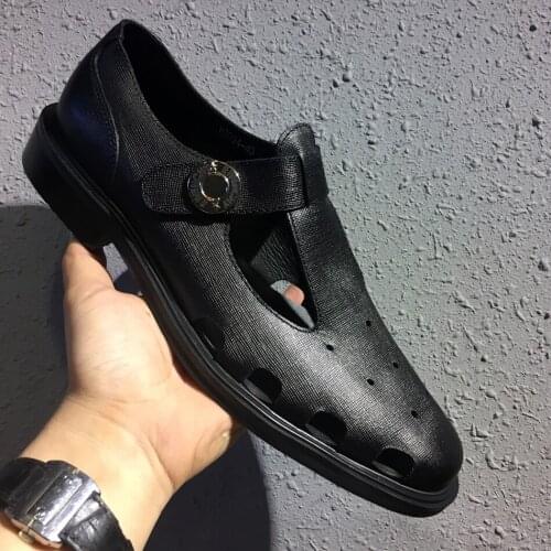 T Strap Cut out Handmade Sandals Flat heel Cow leather Mens Gladiators Formal Business Shoes Size 45