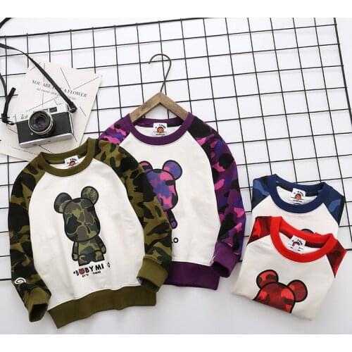 2020 Kids Boy Girls Cartoon Camo Bear Little Animal Hoodie Tops Sweatershirt Casual Hoodies