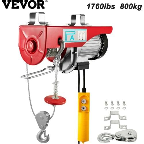 VEVOR 1760 lbs 800 kg Electric Hoist Crane New Portable Lifter Overhead Garage Winch with Wired Remote Control and Limit Switch