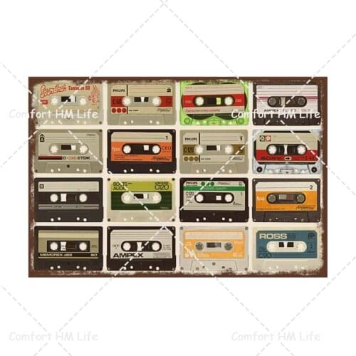 Vintage Retro Music Cassette Tapes Image Printed On Metal Tin Sign Wall Decoration