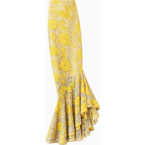 Heavy work sequin embroidered lace mermaid skirt women temperament high waist package hip trumpet skirt