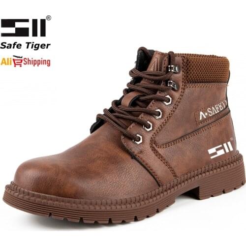 Mens Steel Toe Cow Leather Work Boots Construction Waterproof Ankle Boot Rubber Sole Safety Shoes
