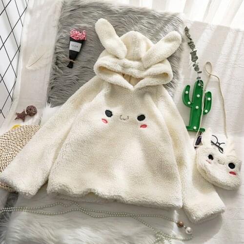 JMPRS Women Cute Hoodie Student Hoodie Long Sleeve Oversize Sweet Rbbit Warm Coat Kawaii Spring Bunny Ear Girls Sweatshirts