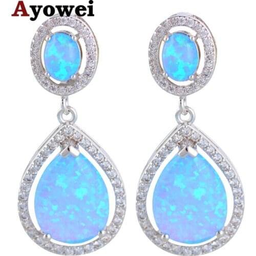 Amazing!Luxury design Excellent Blue Fire Opal Silver Stamped Dangle Earrings women Fashion Jewelry Opal Jewelry OE280A