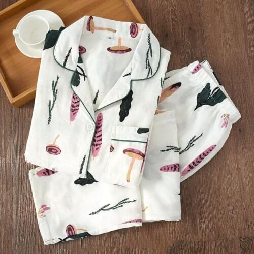 100% Cotton Women Pajamas Set Cute Long Sleeve Elastic Waist Pants Female Long Pant Woman Sleepwear Leisure HomeWear