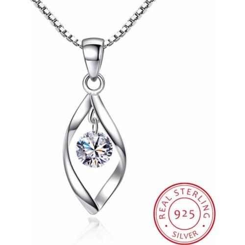925 Sterling Silver twist Pendant Necklace Fine Jewelry For Women With 45CM Chain Luxurious Big CZ Crystal Stone Necklace collar