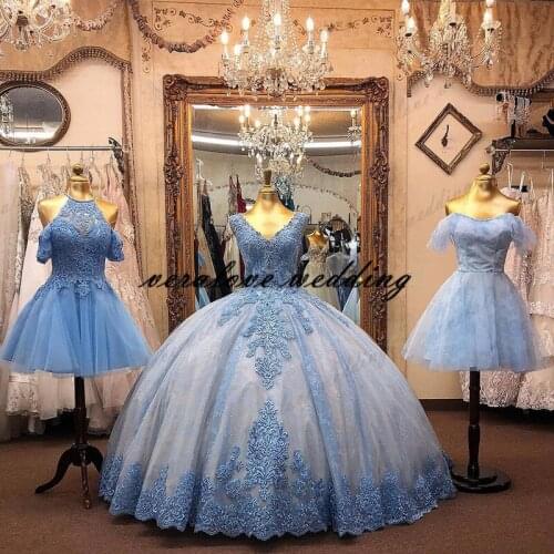 Blue Vestidos Quinceanera Dress Off Shoulder Appliques Lace Crost Masquerade Sweet 16 Prom Party Dress vestidos de XV años
