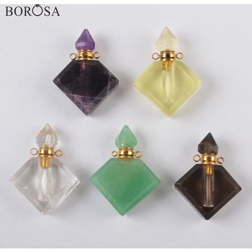 Gold/Silver Plated Natural Gems Stone Connector for Necklaces Perfume Diffuser 24inch Perfume Bottle Pendant Necklace WX1755