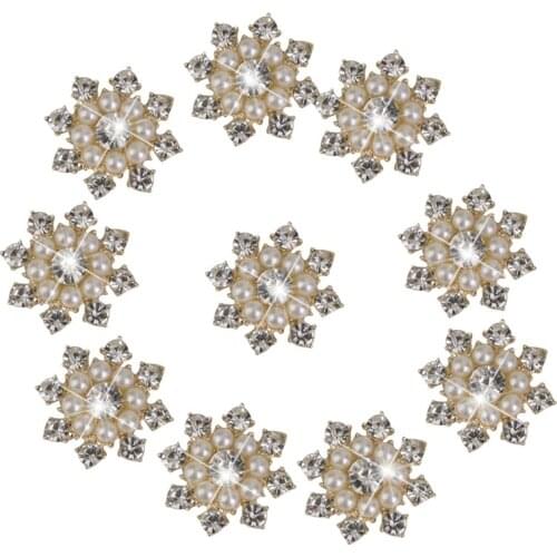 10pcs/lot Vintage Metal Decorative Buttons Crystal Pearl Flower Center Alloy Flat Back Rhinestone Buttons Diy Craft Supplies