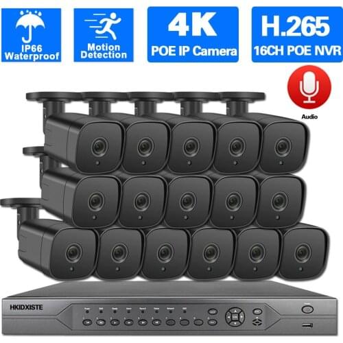 16 Channel Security Camera System 4K POE NVR Kit 16CH Outdoor Waterproof Audio CCTV Control System 8MP Video Surveilance Kit 8CH
