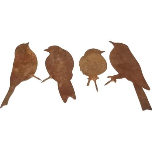 4 Pack Rusty Patina Metal Bird Silhouettes Garden Fence Decor Woodpecker Country Yard Art Gardening Decoration Metal Bird