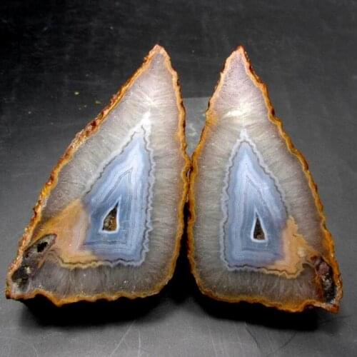 494g 105mm Pair Full Skin Unpolished Xuanhua Achat Agate Thunderegg Half Geode