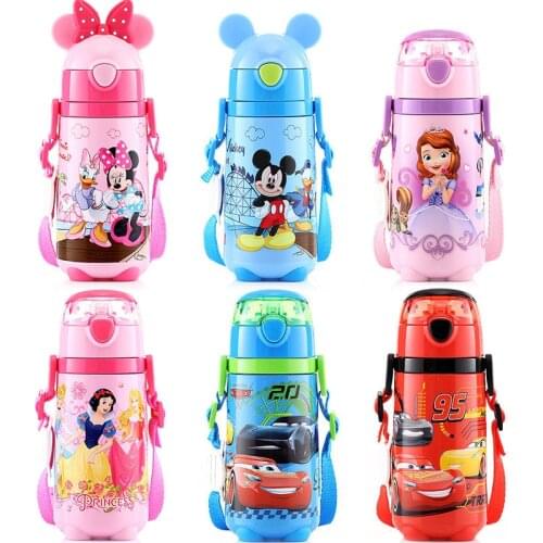 Disney Mickey Minnie Cartoon Cup Mummy Feeding Baby Straw Cup School Children Water Bottle Potable Outdoor Travel Kettle Gifts