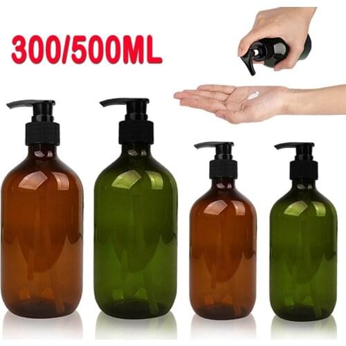 300/500ML Plastic Empty Squeeze Bottle and Black Lotion Pump Sample Container for Body Lotion, Shower Gel Lotion Jar