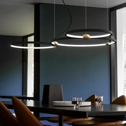 Loft Designer Led Circle Pendant Light Creative Unique Lopp Dining Room Hanging Lights Retro Led Hotel Hall Villa Deco Lights